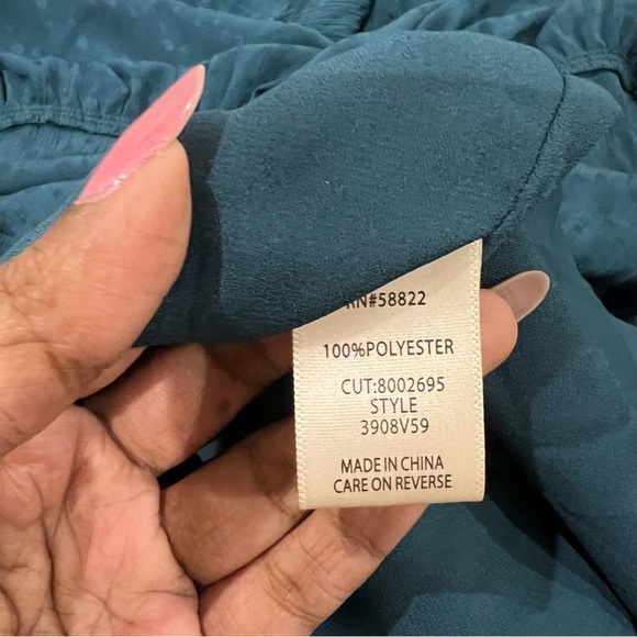 NWT Max Studios Jacquard Satin Tiered Maxi Dress Teal Boho Full Sleeve Size XL - Picture 5 of 11